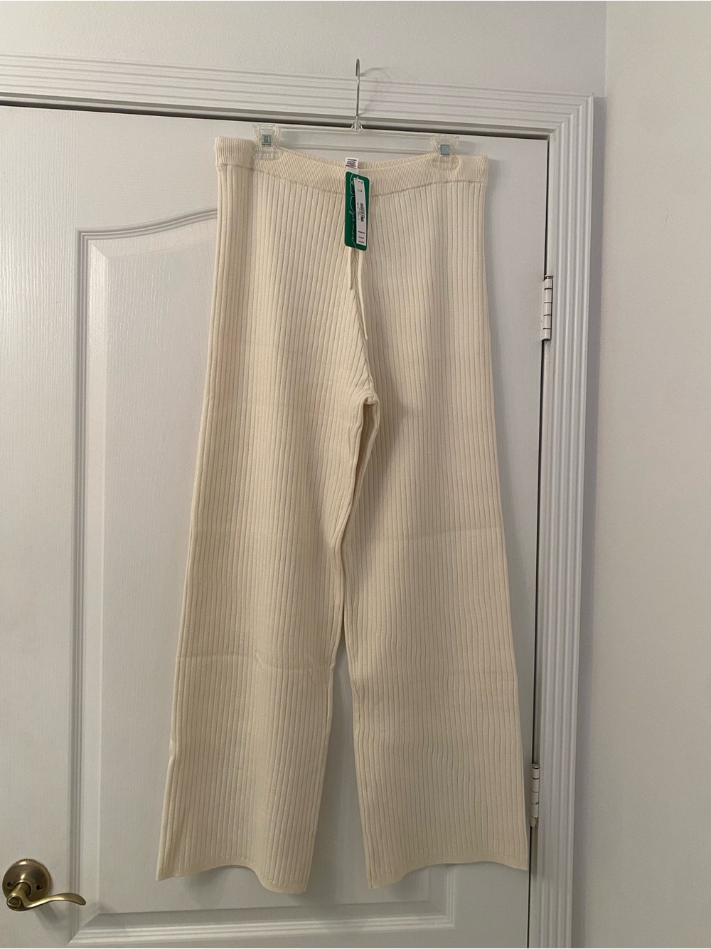 PINK Victoria's Secret Cream Ribbed Wide-Leg Sweatpants Size L